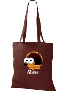 Kinder Tasche, Igel Hedgehog mit Wunschnamen Tiere Tier Natur, Tasche Beutel Shopper, braun