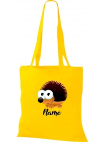 Kinder Tasche, Igel Hedgehog mit Wunschnamen Tiere Tier Natur, Tasche Beutel Shopper, gelb