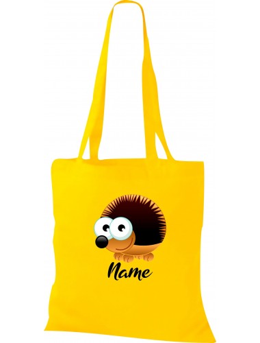 Kinder Tasche, Igel Hedgehog mit Wunschnamen Tiere Tier Natur, Tasche Beutel Shopper, gelb