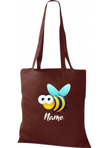 Kinder Tasche, Biene Wespe Bee mit Wunschnamen Tiere Tier Natur, Tasche Beutel Shopper, braun