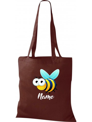 Kinder Tasche, Biene Wespe Bee mit Wunschnamen Tiere Tier Natur, Tasche Beutel Shopper, braun