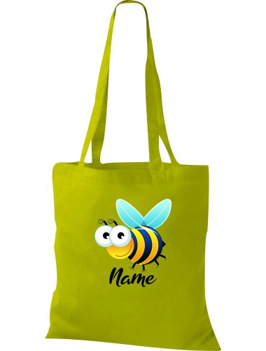 Kinder Tasche, Biene Wespe Bee mit Wunschnamen Tiere Tier Natur, Tasche Beutel Shopper, kiwi