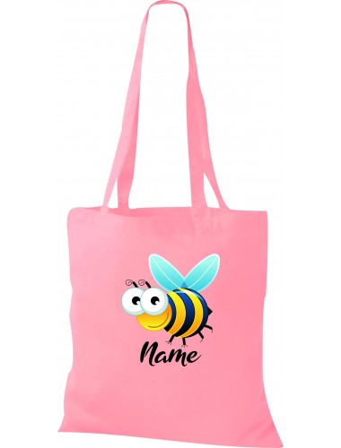 Kinder Tasche, Biene Wespe Bee mit Wunschnamen Tiere Tier Natur, Tasche Beutel Shopper, rosa