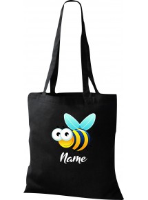 Kinder Tasche, Biene Wespe Bee mit Wunschnamen Tiere Tier Natur, Tasche Beutel Shopper, schwarz