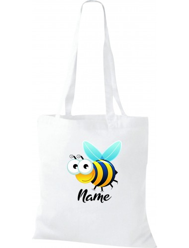 Kinder Tasche, Biene Wespe Bee mit Wunschnamen Tiere Tier Natur, Tasche Beutel Shopper, weiss