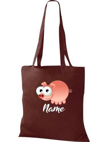 Kinder Tasche, Schwein Ferkel Pig mit Wunschnamen Tiere Tier Natur, Tasche Beutel Shopper, braun