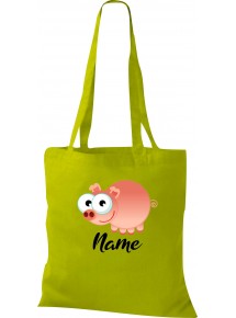 Kinder Tasche, Schwein Ferkel Pig mit Wunschnamen Tiere Tier Natur, Tasche Beutel Shopper, kiwi