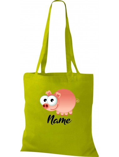 Kinder Tasche, Schwein Ferkel Pig mit Wunschnamen Tiere Tier Natur, Tasche Beutel Shopper, kiwi