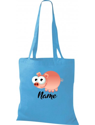 Kinder Tasche, Schwein Ferkel Pig mit Wunschnamen Tiere Tier Natur, Tasche Beutel Shopper, sky