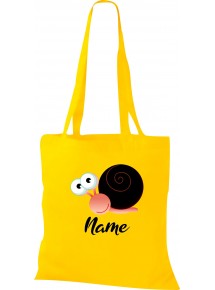 Kinder Tasche, Schnecke Slug mit Wunschnamen Tiere Tier Natur, Tasche Beutel Shopper, gelb