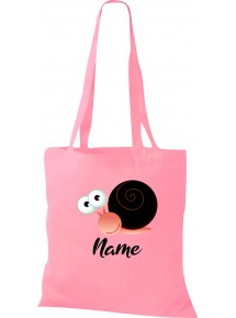 Kinder Tasche, Schnecke Slug mit Wunschnamen Tiere Tier Natur, Tasche Beutel Shopper, rosa