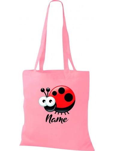 Kinder Tasche, Marienkäfer Siebenpunktkäfer Glückskäfer mit Wunschnamen Tiere Tier Natur, Tasche Beutel Shopper, rosa