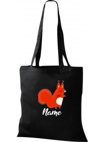 Kinder Tasche, Fuchs Fox mit Wunschnamen Tiere Tier Natur, Tasche Beutel Shopper, schwarz