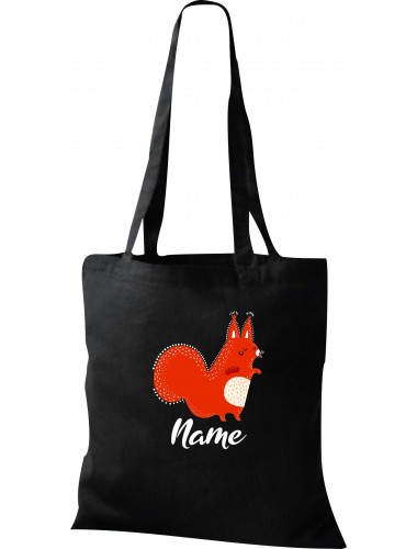 Kinder Tasche, Fuchs Fox mit Wunschnamen Tiere Tier Natur, Tasche Beutel Shopper, schwarz