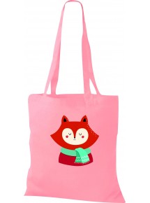 Kinder Tasche, Fuchs Fox Weihnachten Christmas Winter Schnee Tiere Tier Natur, Tasche Beutel Shopper, rosa