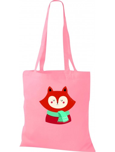 Kinder Tasche, Fuchs Fox Weihnachten Christmas Winter Schnee Tiere Tier Natur, Tasche Beutel Shopper, rosa