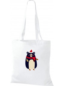 Kinder Tasche, Bär Bear Weihnachten Christmas Winter Schnee Tiere Tier Natur, Tasche Beutel Shopper, weiss