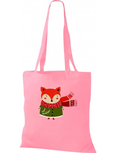 Kinder Tasche, Fuchs Fox Weihnachten Christmas Winter Schnee Tiere Tier Natur, Tasche Beutel Shopper, rosa
