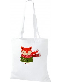 Kinder Tasche, Fuchs Fox Weihnachten Christmas Winter Schnee Tiere Tier Natur, Tasche Beutel Shopper, weiss