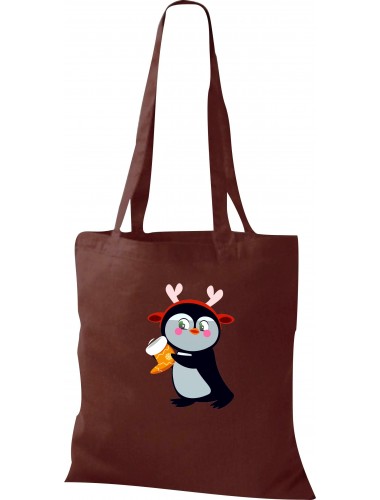 Kinder Tasche, Pinguin Penguin Weihnachten Christmas Winter Schnee Tiere Tier Natur, Tasche Beutel Shopper, braun