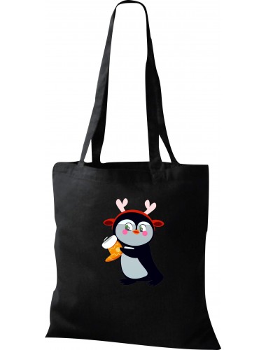 Kinder Tasche, Pinguin Penguin Weihnachten Christmas Winter Schnee Tiere Tier Natur, Tasche Beutel Shopper, schwarz