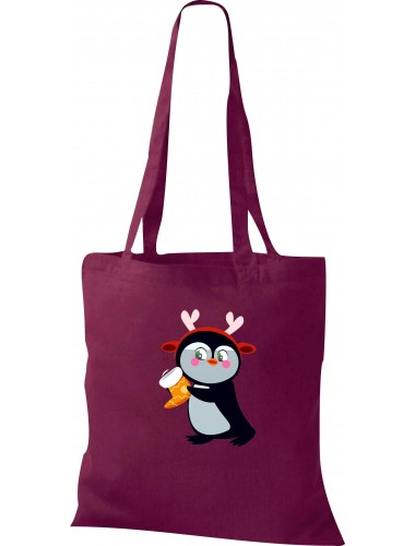Kinder Tasche, Pinguin Penguin Weihnachten Christmas Winter Schnee Tiere Tier Natur, Tasche Beutel Shopper, weinrot