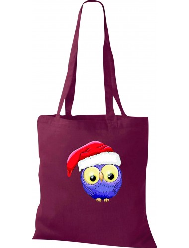 Kinder Tasche, Eule Owl Weihnachten Christmas Winter Schnee Tiere Tier Natur, Tasche Beutel Shopper, weinrot