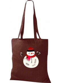 Kinder Tasche, Schneemann Snowman Weihnachten Christmas Winter Schnee Tiere Tier Natur, Tasche Beutel Shopper, braun