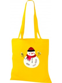 Kinder Tasche, Schneemann Snowman Weihnachten Christmas Winter Schnee Tiere Tier Natur, Tasche Beutel Shopper, gelb
