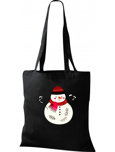 Kinder Tasche, Schneemann Snowman Weihnachten Christmas Winter Schnee Tiere Tier Natur, Tasche Beutel Shopper, schwarz