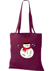 Kinder Tasche, Schneemann Snowman Weihnachten Christmas Winter Schnee Tiere Tier Natur, Tasche Beutel Shopper, weinrot