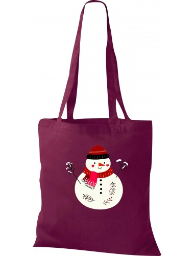 Kinder Tasche, Schneemann Snowman Weihnachten Christmas Winter Schnee Tiere Tier Natur, Tasche Beutel Shopper, weinrot