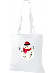 Kinder Tasche, Schneemann Snowman Weihnachten Christmas Winter Schnee Tiere Tier Natur, Tasche Beutel Shopper, weiss