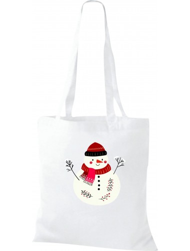 Kinder Tasche, Schneemann Snowman Weihnachten Christmas Winter Schnee Tiere Tier Natur, Tasche Beutel Shopper, weiss