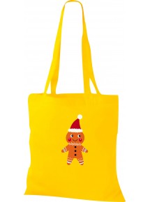 Kinder Tasche, Lebkuchen Lebkuchenfigur Plätzchen Weihnachten Winter Schnee Tiere Tier Natur, Tasche Beutel Shopper, gelb