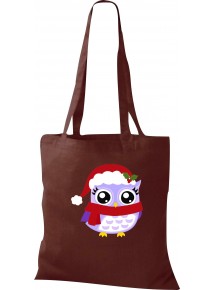 Kinder Tasche, Eule Owl Weihnachten Christmas Winter Schnee Tiere Tier Natur, Tasche Beutel Shopper, braun