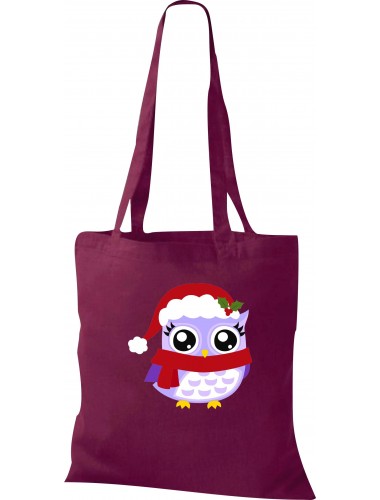 Kinder Tasche, Eule Owl Weihnachten Christmas Winter Schnee Tiere Tier Natur, Tasche Beutel Shopper, weinrot