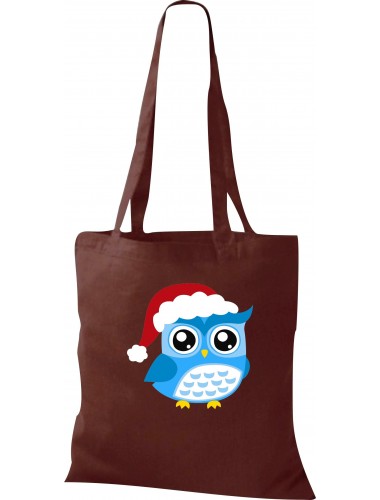 Kinder Tasche, Eule Owl Weihnachten Christmas Winter Schnee Tiere Tier Natur, Tasche Beutel Shopper, braun