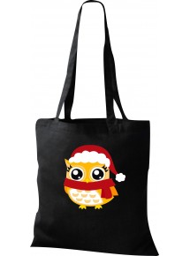 Kinder Tasche, Eule Owl Weihnachten Christmas Winter Schnee Tiere Tier Natur, Tasche Beutel Shopper, schwarz