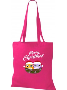 Kinder Tasche, Merry Christmas Eule Frohe Weihnachten, Tasche Beutel Shopper, fuchsia