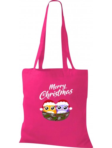 Kinder Tasche, Merry Christmas Eule Frohe Weihnachten, Tasche Beutel Shopper, fuchsia