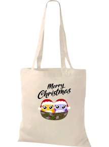 Kinder Tasche, Merry Christmas Eule Frohe Weihnachten, Tasche Beutel Shopper, natur