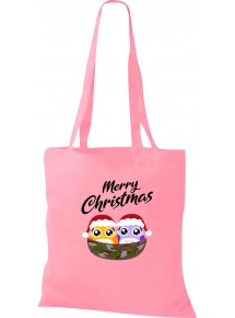 Kinder Tasche, Merry Christmas Eule Frohe Weihnachten, Tasche Beutel Shopper, rosa