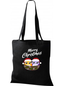 Kinder Tasche, Merry Christmas Eule Frohe Weihnachten, Tasche Beutel Shopper, schwarz