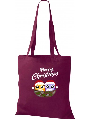 Kinder Tasche, Merry Christmas Eule Frohe Weihnachten, Tasche Beutel Shopper, weinrot