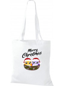 Kinder Tasche, Merry Christmas Eule Frohe Weihnachten, Tasche Beutel Shopper, weiss