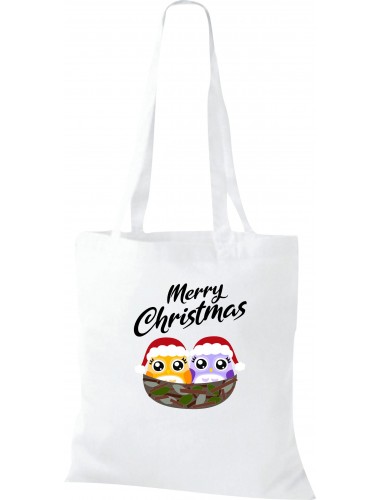 Kinder Tasche, Merry Christmas Eule Frohe Weihnachten, Tasche Beutel Shopper, weiss