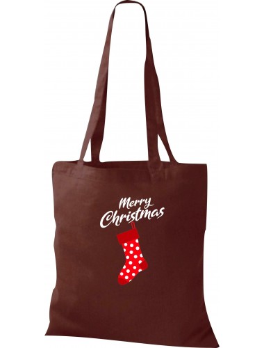 Kinder Tasche, Merry Christmas Weihnachtssocke Frohe Weihnachten, Tasche Beutel Shopper, braun