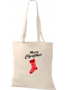 Kinder Tasche, Merry Christmas Weihnachtssocke Frohe Weihnachten, Tasche Beutel Shopper, natur