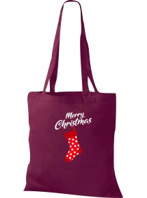 Kinder Tasche, Merry Christmas Weihnachtssocke Frohe Weihnachten, Tasche Beutel Shopper, weinrot